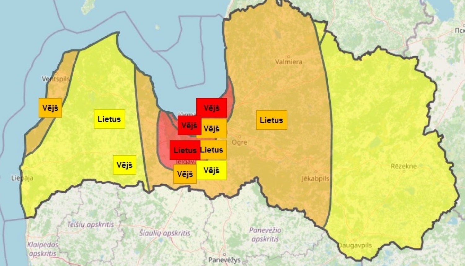 Izplatīts sarkanais brīdinājums par spēcīgu lietu un vēju 28.jūlijā